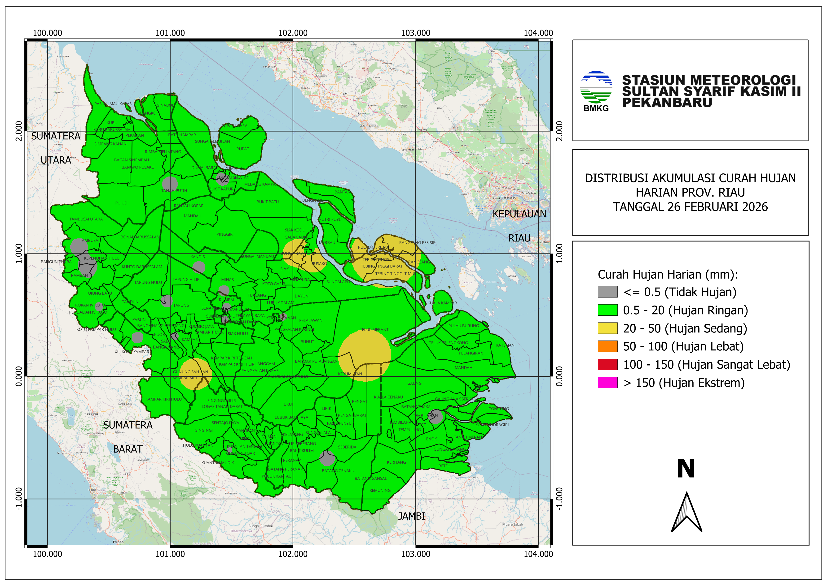 Peta Curah Hujan untuk tanggal 26 Feb 2026