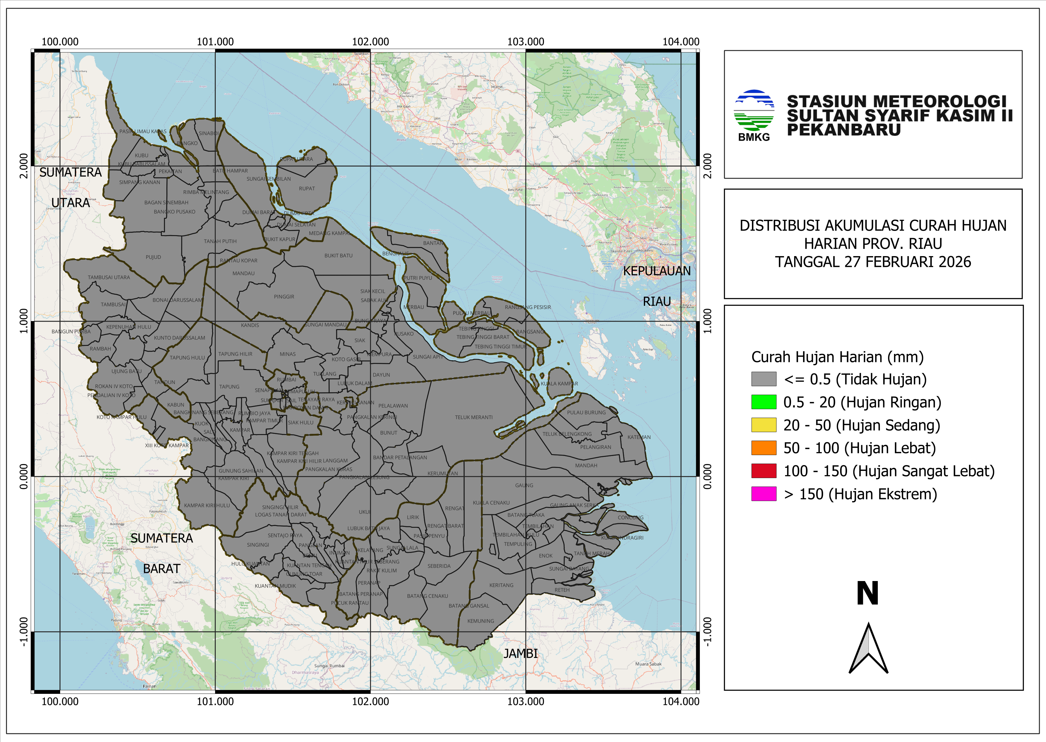 Peta Curah Hujan untuk tanggal 27 Feb 2026