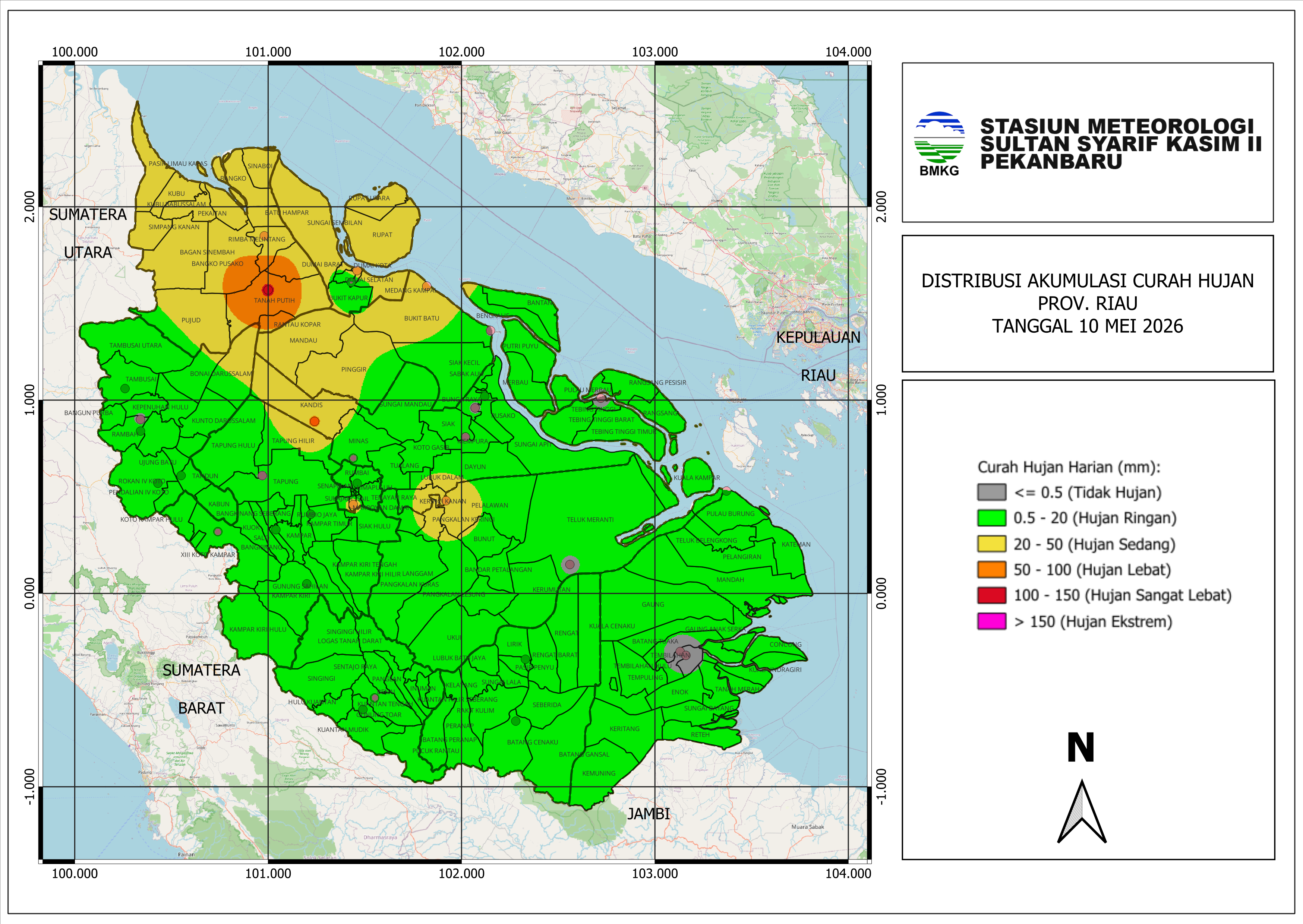 Peta Curah Hujan untuk tanggal 10 May 2026