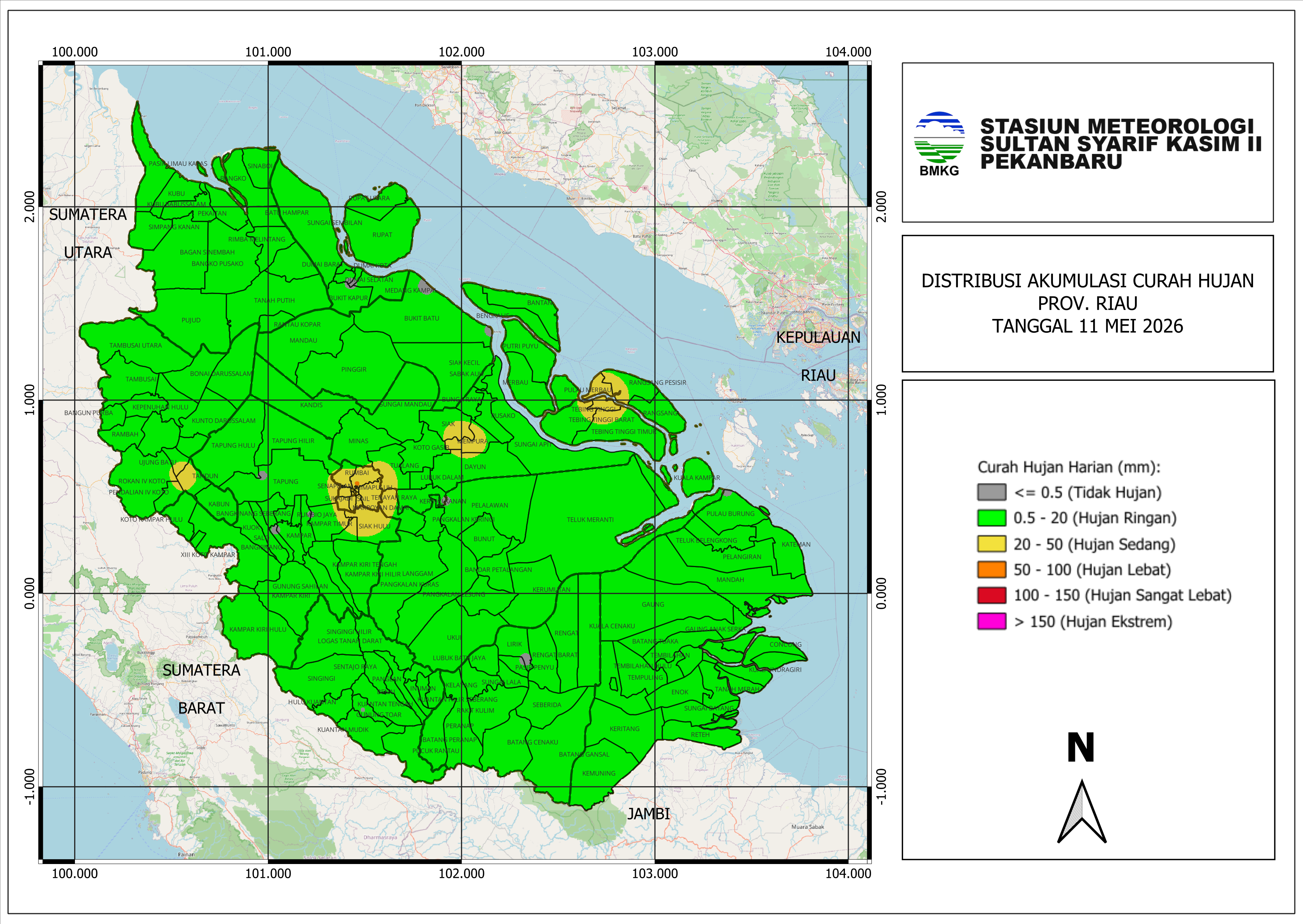 Peta Curah Hujan untuk tanggal 11 May 2026