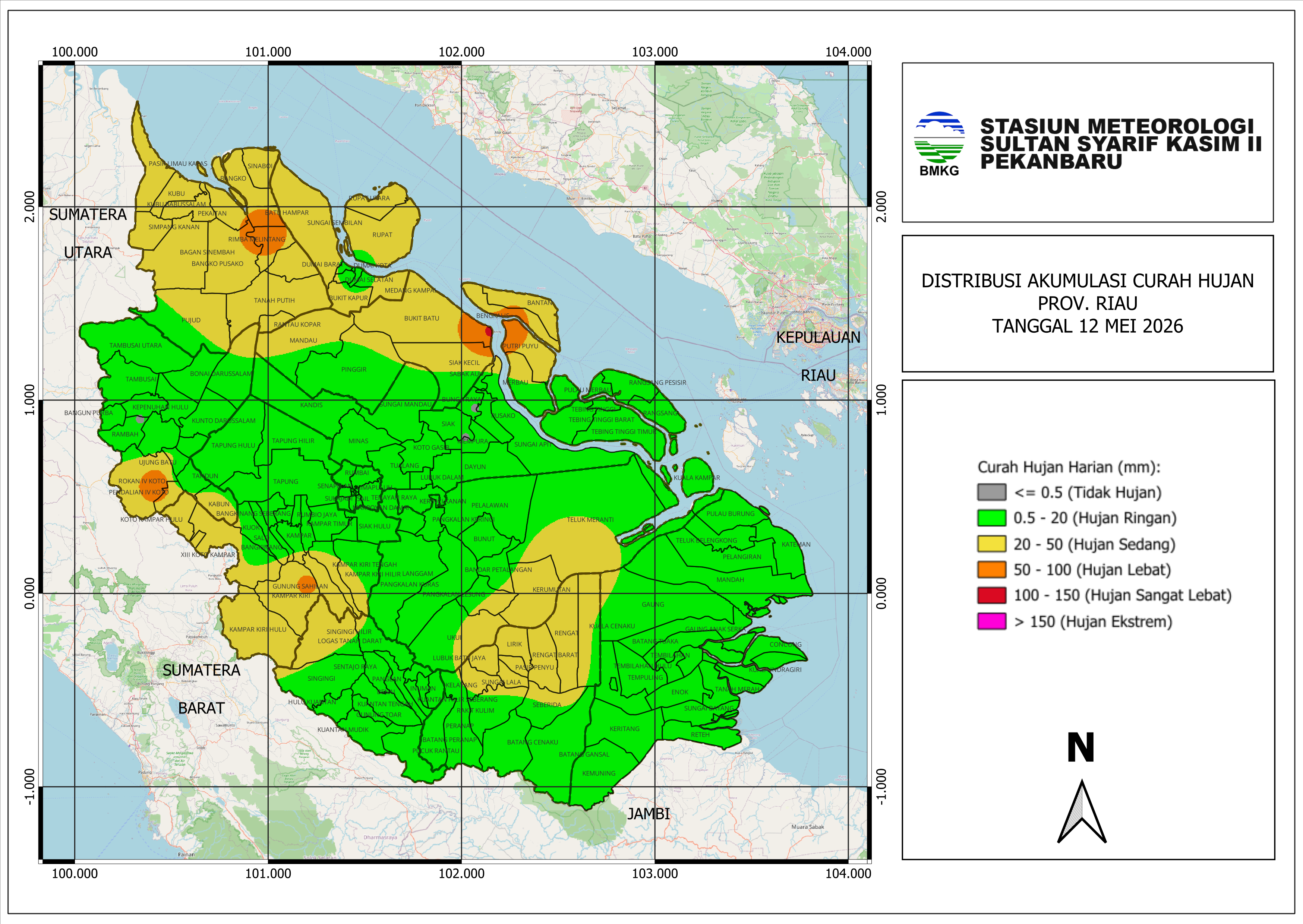 Peta Curah Hujan untuk tanggal 12 May 2026