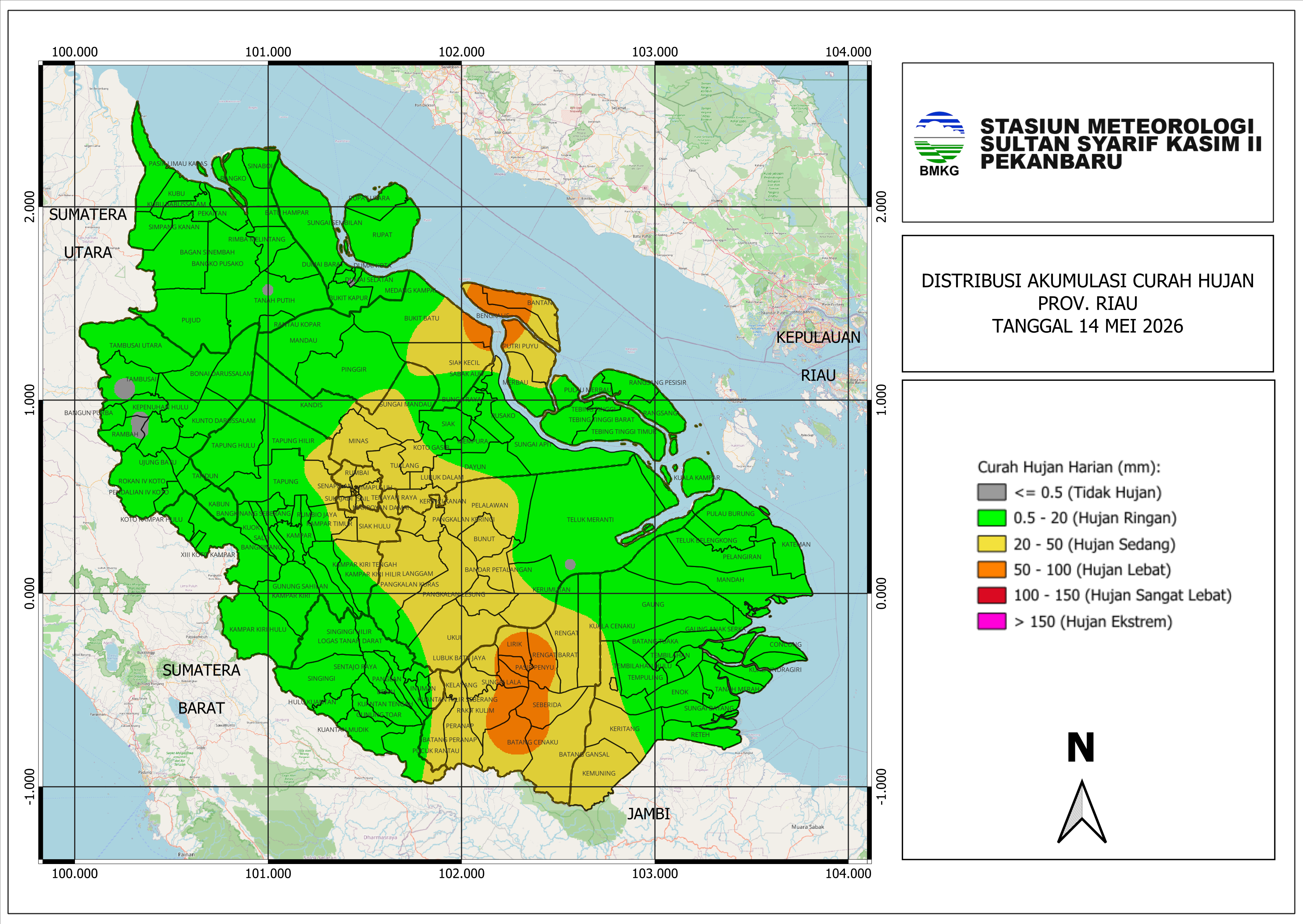 Peta Curah Hujan untuk tanggal 14 May 2026