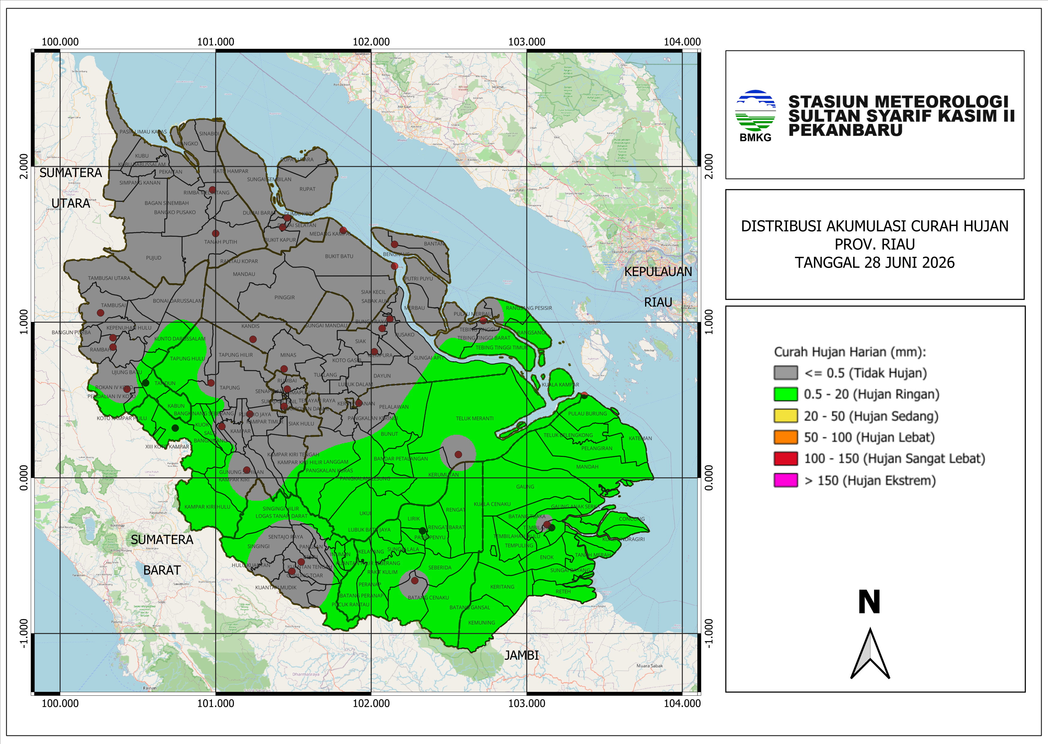 Peta Curah Hujan untuk tanggal 28 Jun 2026