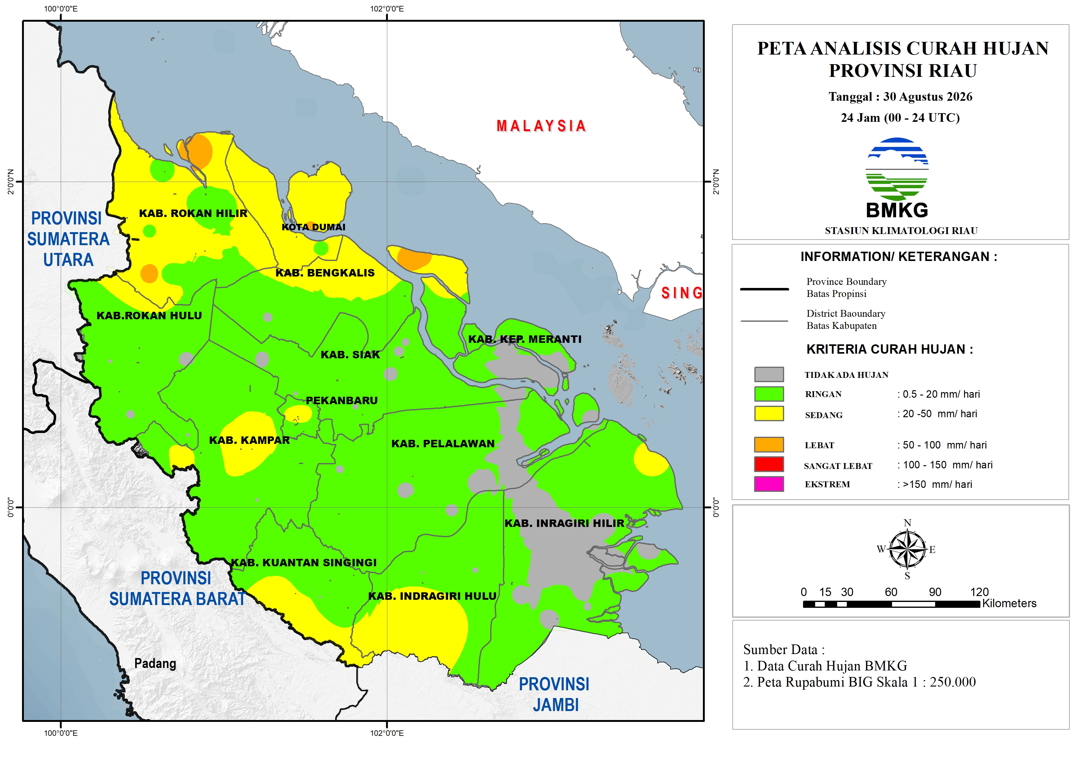 Peta Curah Hujan untuk tanggal 30 Aug 2026
