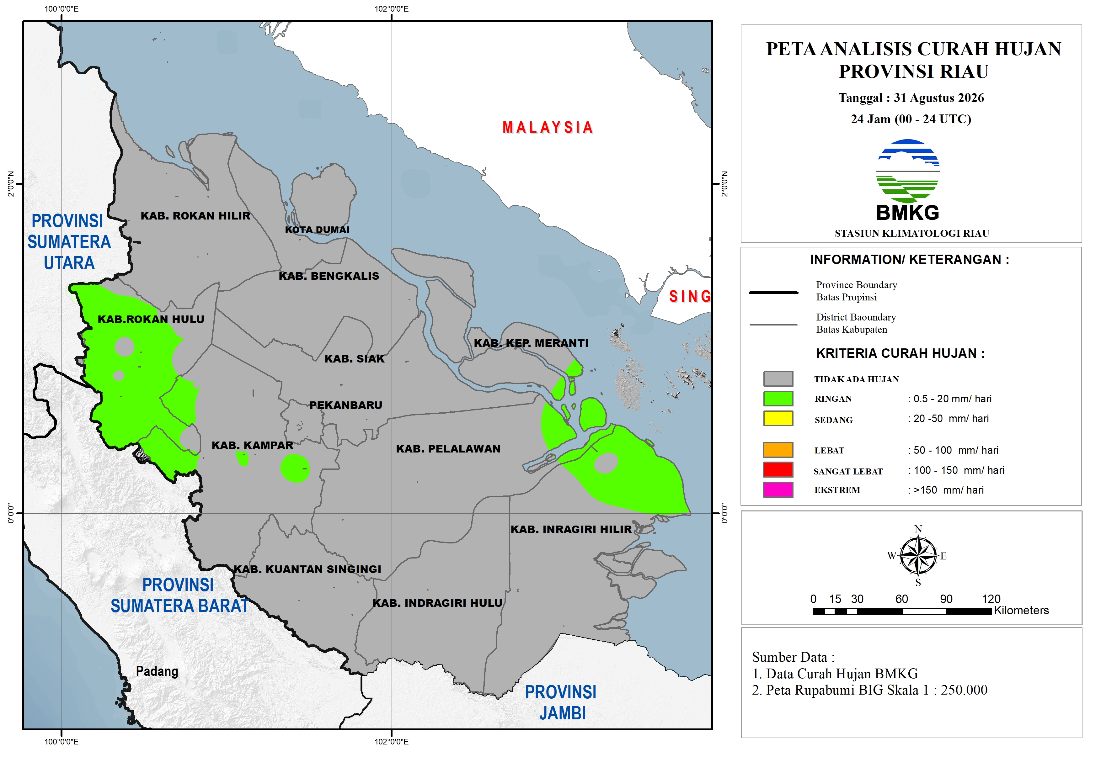 Peta Curah Hujan untuk tanggal 31 Aug 2026