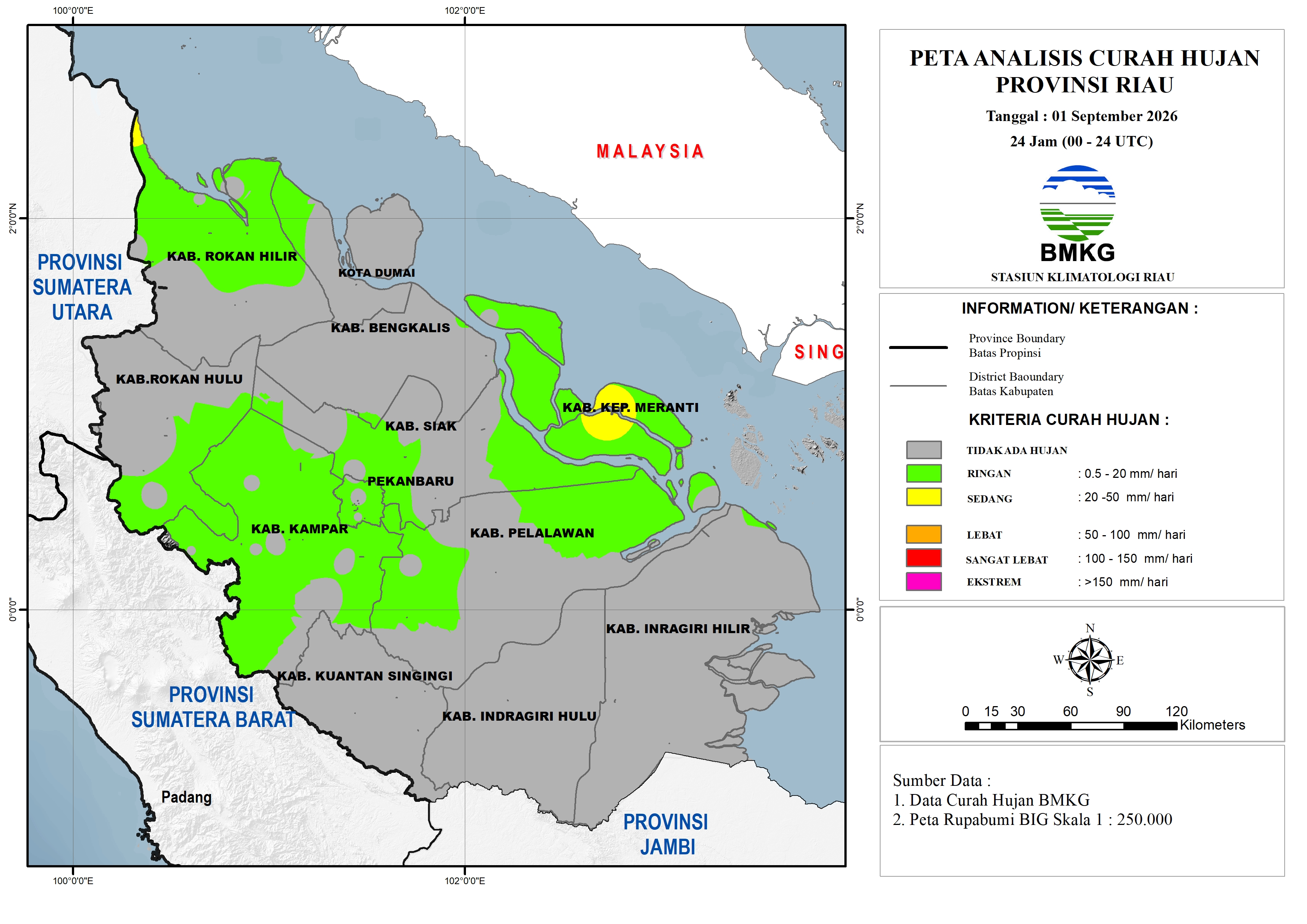 Peta Curah Hujan untuk tanggal 01 Sep 2026